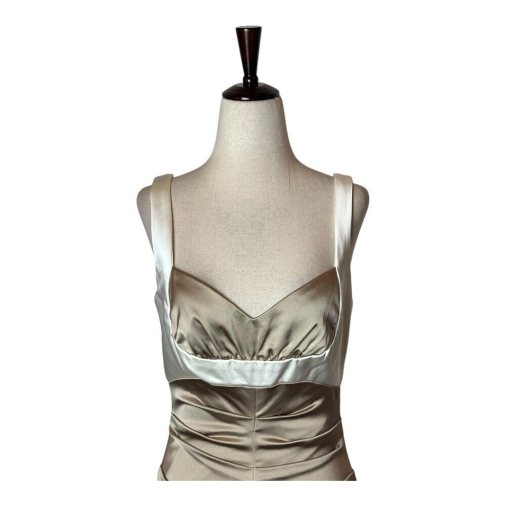 Xscape Dress Women 8 Ivory Tan Sweetheart Neck Ruched Mini Party Cocktail - Picture 4 of 10